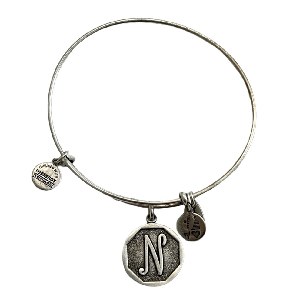 Alex and Ani Silver Silvertone Charm Bangle with 'N' Initial 2013